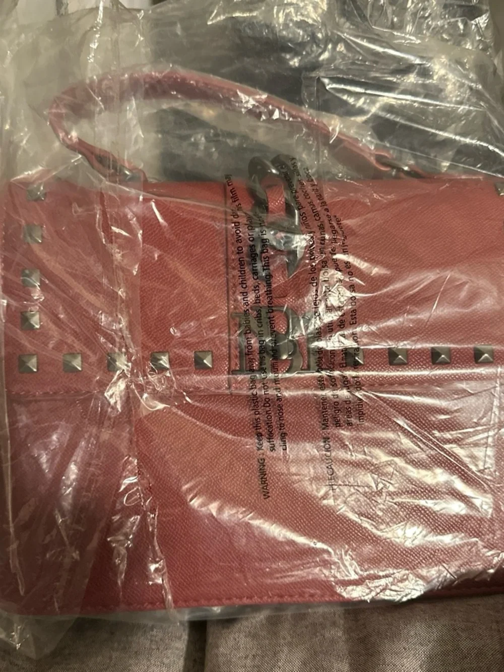 Red Studded Top-Handle Women's Bag by MB (Monogram)